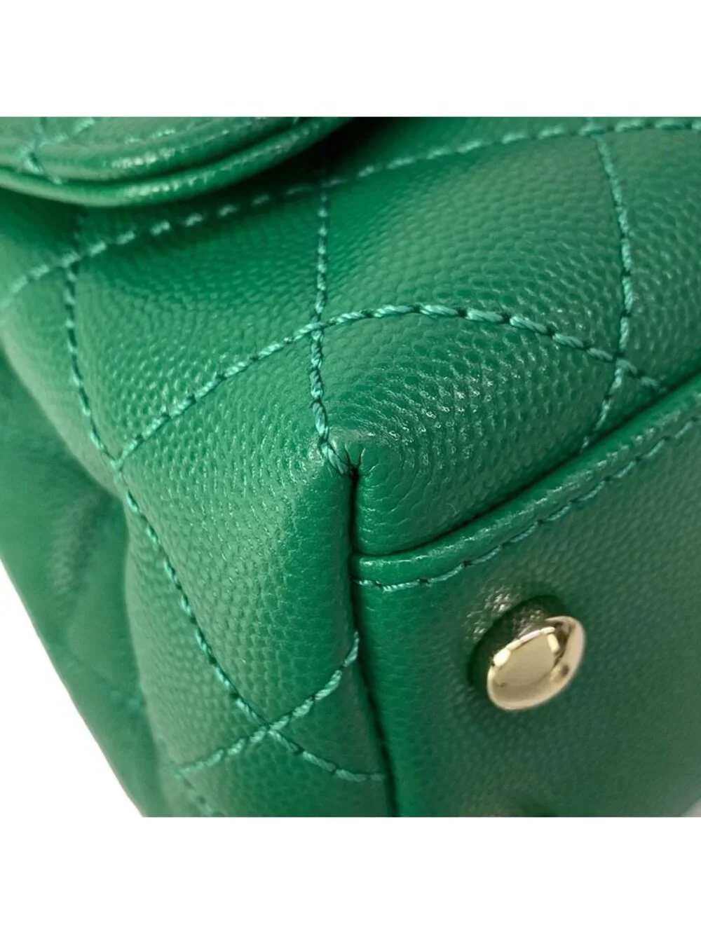 Chanel Handbag Top Handle Mini Flap Bag Coco XXS Quilted Green Silver